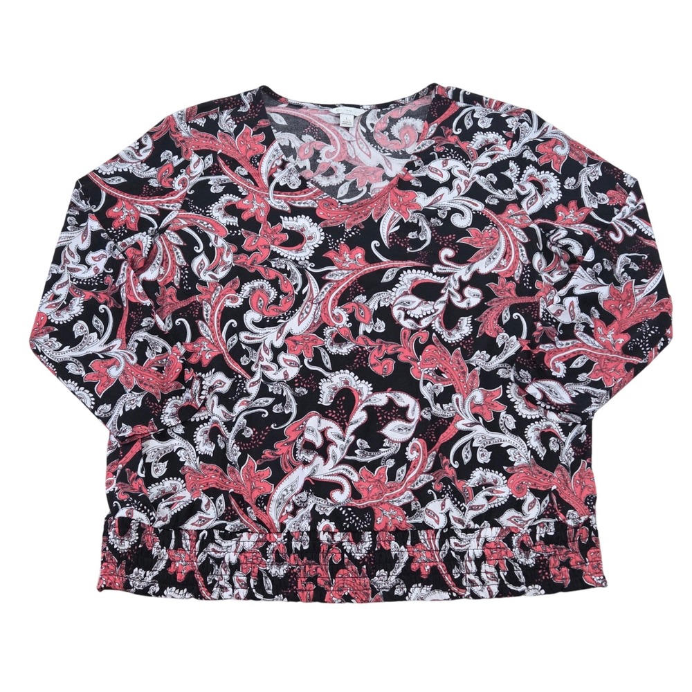 Cato Est. 1946 Paisley Blouse Long Sleeve Smocked‎ Waist Top Size L